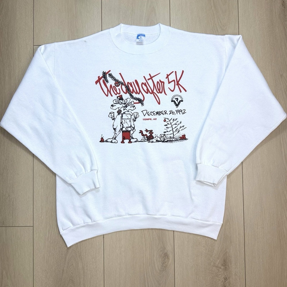 RARE!! VTG 1992 The Santa Cactus 5K Sweatshirt Mens XL White Disney USA Run Xmas